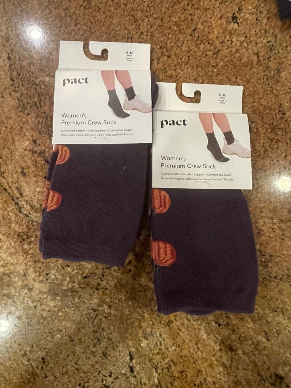 NEW! Pact Pumkins  Premium Crew Socks Two Pair NWT!